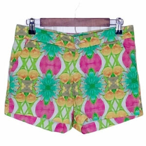 Kaeli Smith Tropical Colorful Floral Pink Green Printed Shorts Pockets Size 6